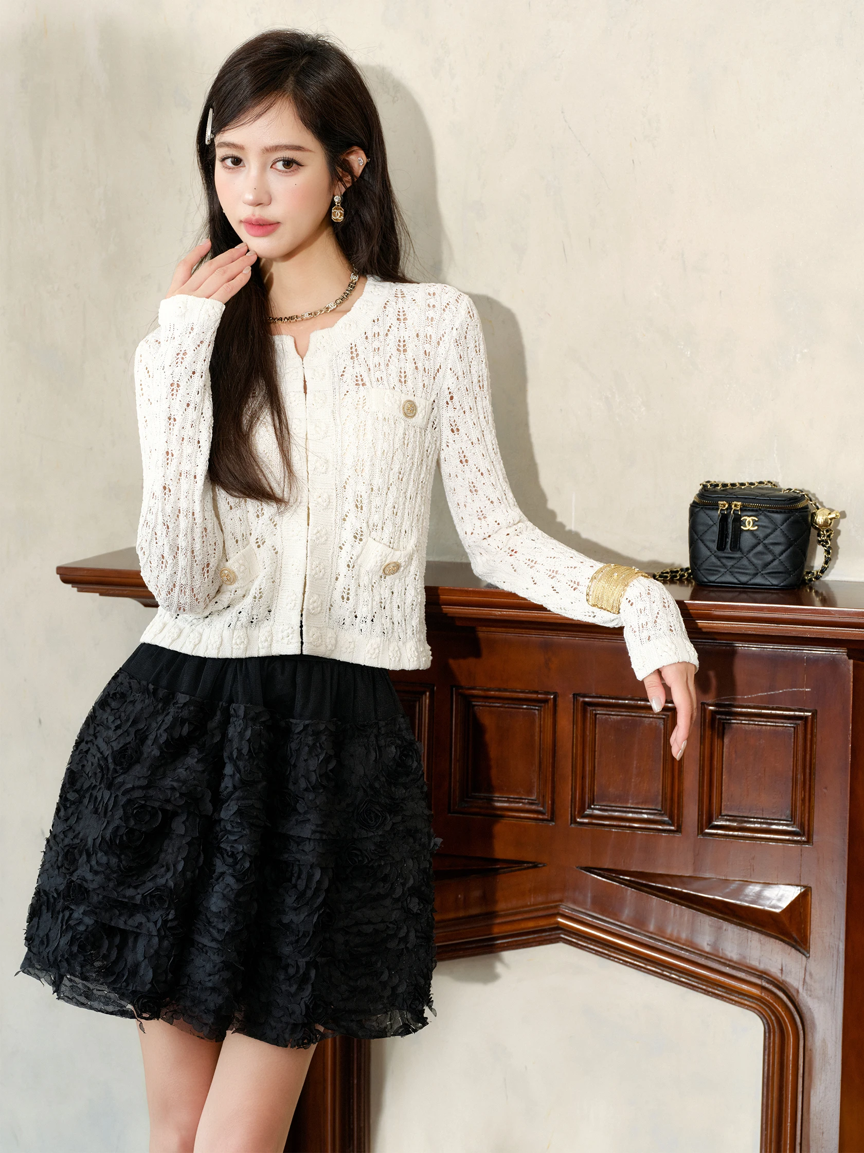 

Slim Fit round Ne Knitted Long Sve irt Cardigan Outerwear Org Paper Silk Casual Sle Women's Faion Moisture ng