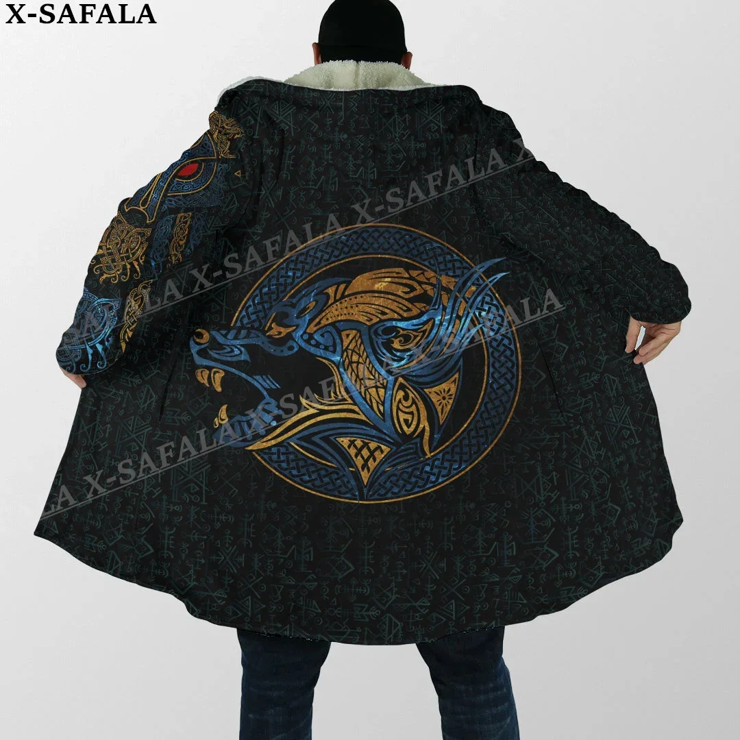 Symbol Tattoo Raven Odin Viking Mythology Thick Warm Hooded Cloak Men Overcoat Coat Windproof Fleece Cape Robe Hooded Blanket-13