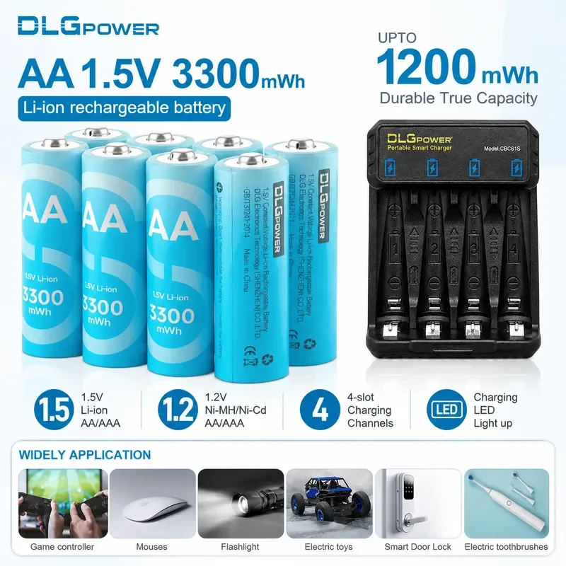 AA AAA Battery 1.5V Lithium Rechargeable Battery Safe and Reliable Products for Electric Toys Game Consoles DLGPOWER