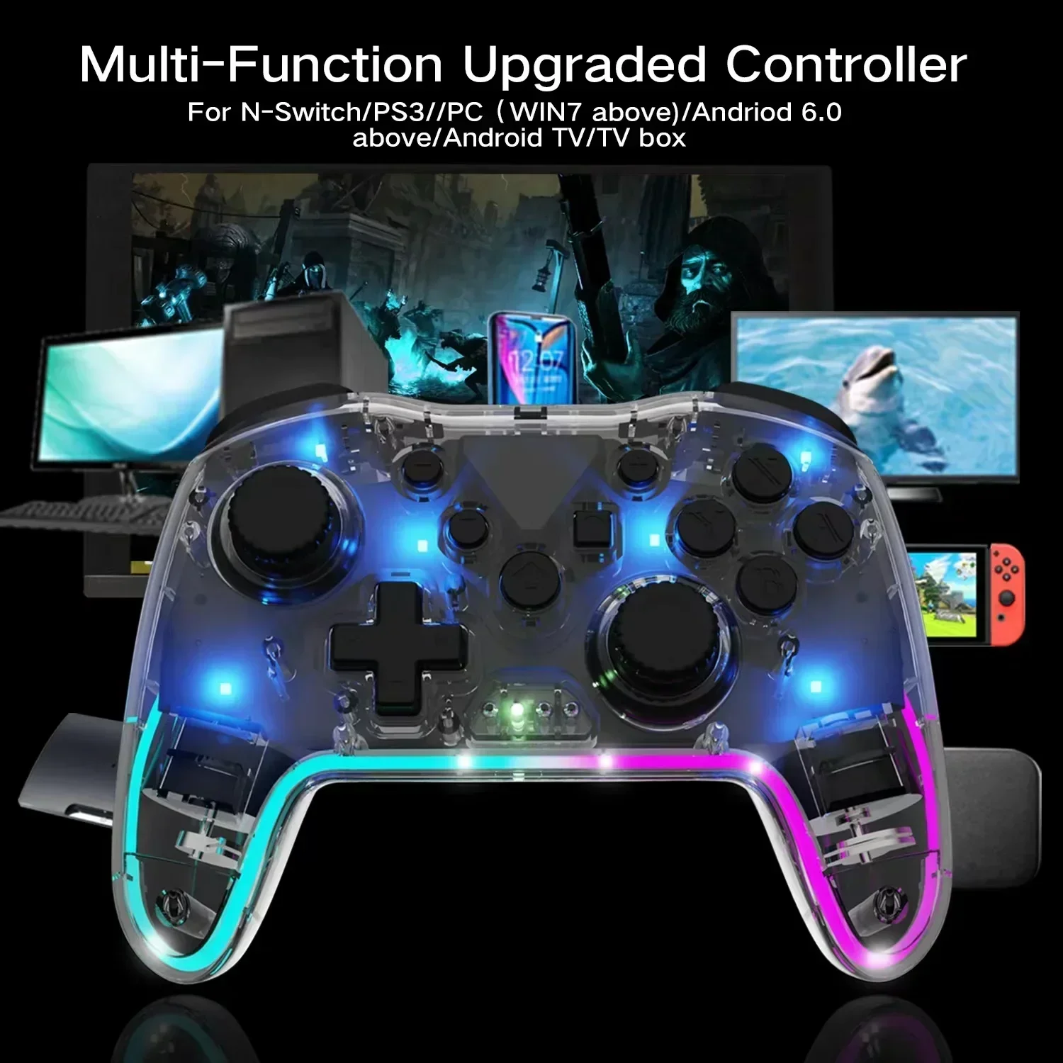 RGB Wireless Bluetooth Gamepads For Nintendo Switch Lite OLED/Android/IOS/PC/Mobile 6 Axis Dual Vibration Game Device Controller