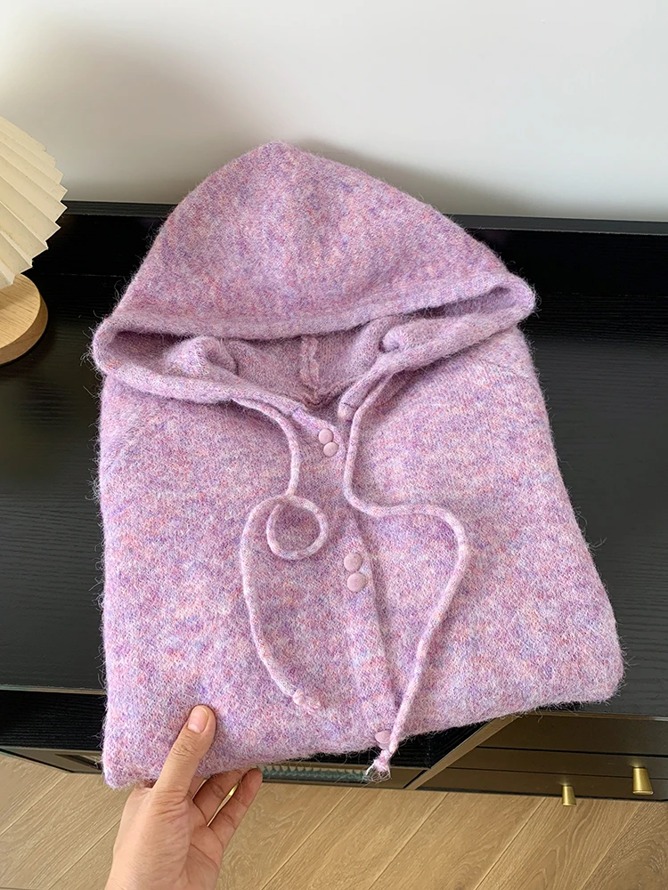 

Korean Hooded Knitted Cardigan Women Autumn Winter New Fashion Casual Loose Lazy Style Sweater Female Streetwear Sweater Coats
