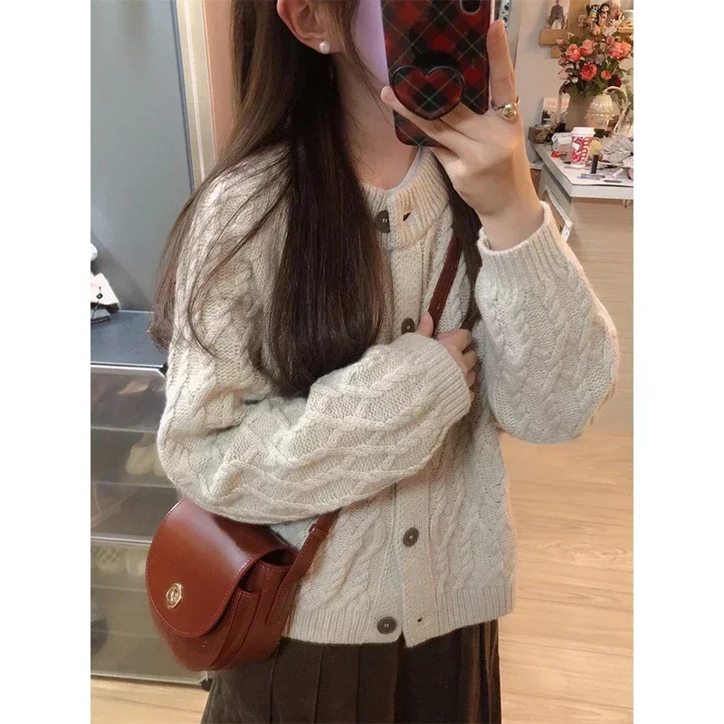 Twist Sweater Outerwear Women Autumn and Winter  New Popular Idle Sle Small Knit cardigan Top Korean Style