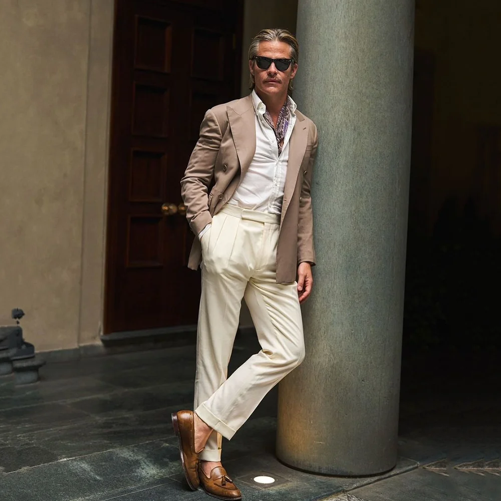 Men's Business Casual Suit 2 Piece Set Suit Jacket Pants Double Breasted Slim Fit Fashion Trousers Groom's Wedding Tuxedos