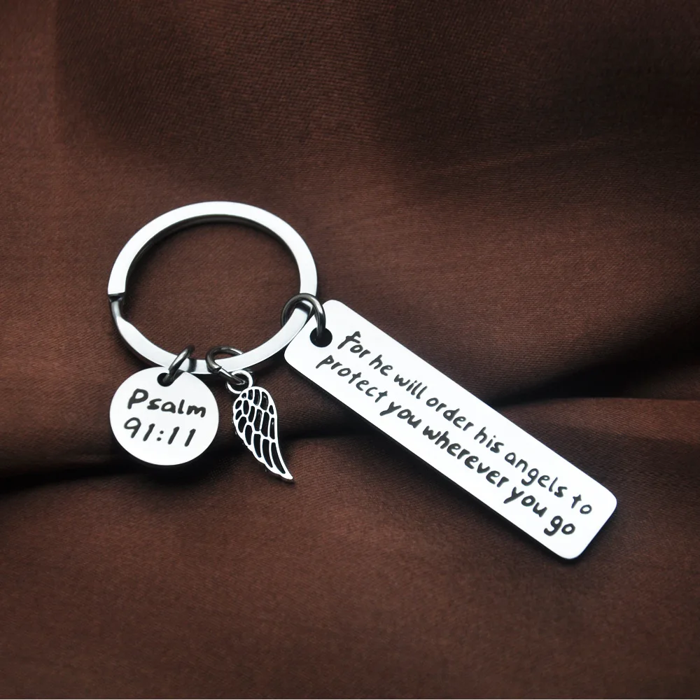 2022 Christian Gift God Keychain Religious Bible Verse for He Will Order His Angels To Protect You Keychain