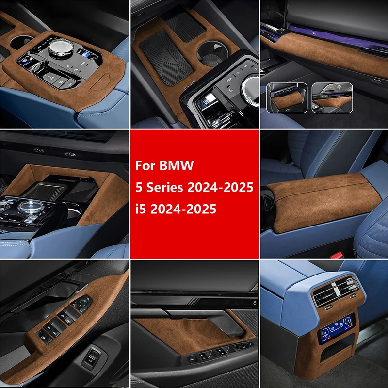 

Suede Leather Central Control overlays Stick Protector Auto Trim For BMW 5 Series i5 2024 2025 Car Interior Accessories