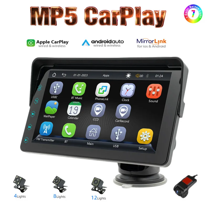 1Din7 inch wireless/Wireless carplay Car Bluetooth player Driving recorder HD reverse image Portable rotatable stand radio B5311