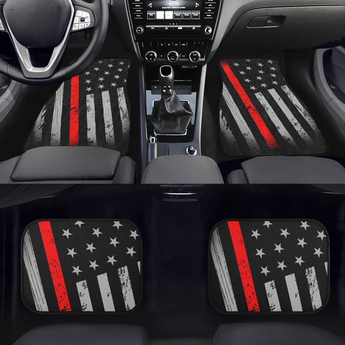 4 Set of Car Floor Mats US Flag Design  Car Decor Front and Second Row Short Plush Non-Slip Carpet Car Interior Accessoroes 2023