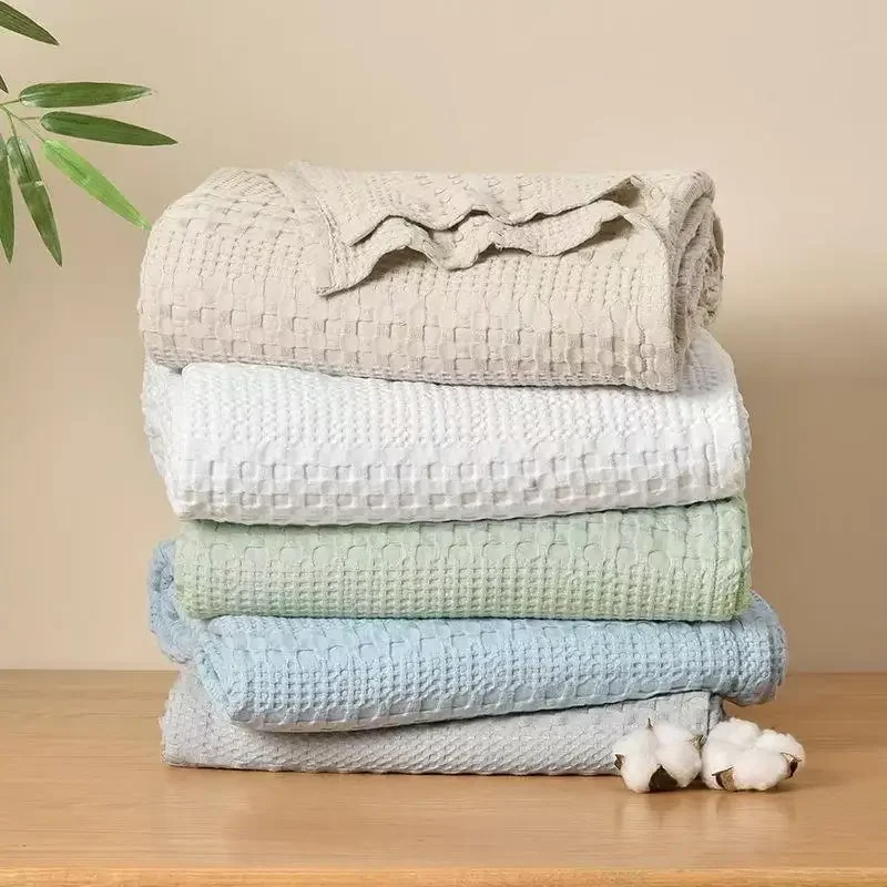 230x240cm Bamboo Cotton Blanket Waffle Jacquard Towel Quilt Large Size Cooling Antibacterial Sofa Throw Double Bed Bedsheet