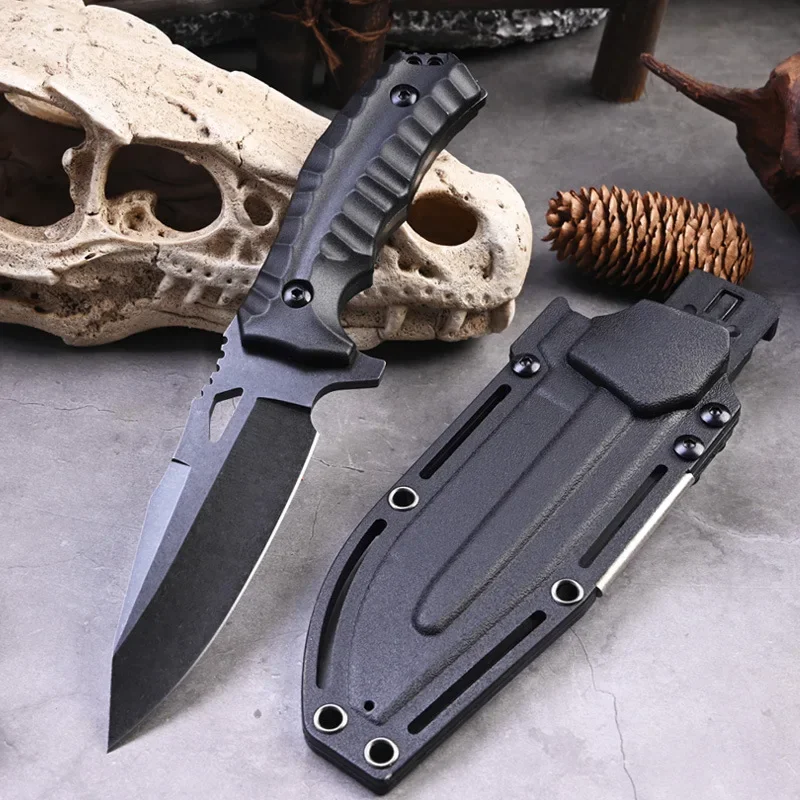 Nylon Fiberglass Handle Fixed Blade Knife Stainless Steel Outdoor Camping Tactical Knifes Military Hunting Tool With Scabbard