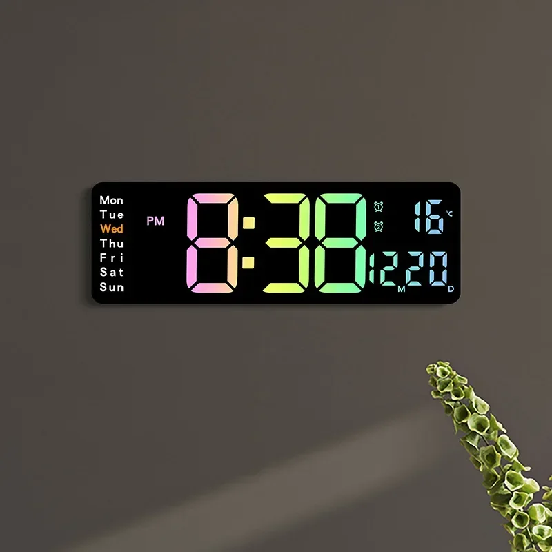 LED Digital Wall Clock with Multi-function Light Remote Control Date Week Temperature Clock Dual Alarms Time Living Room Decor