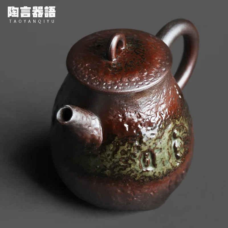 Dunhuang Ancient Charm Handheld Small Ceramic Teapot Pottery Embossed Figures Making Tea and Coffee Single Pot