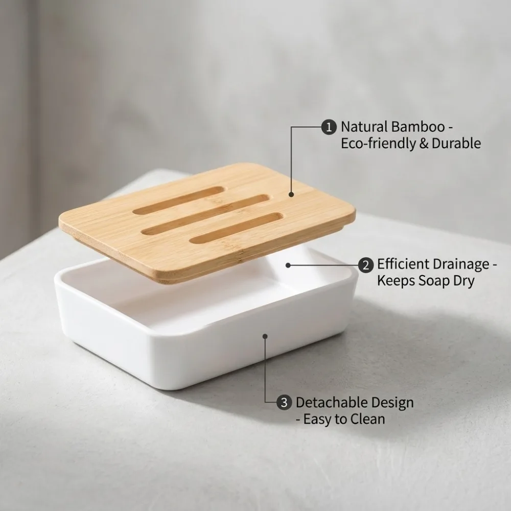 Jabonera de Bambú con Diseño de Drenaje para Baño, Jabonera que Mantiene el Jabón Seco, Accesorios de Baño y Cocina, Decoración para Encimeras del Hogar