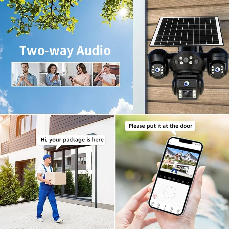 9MP V380pro APP Solar Power Triple Lens 3Screen  4G/WIFI IP Camera Full Color AI Humanoid Detection Home Security CCTV Monitor