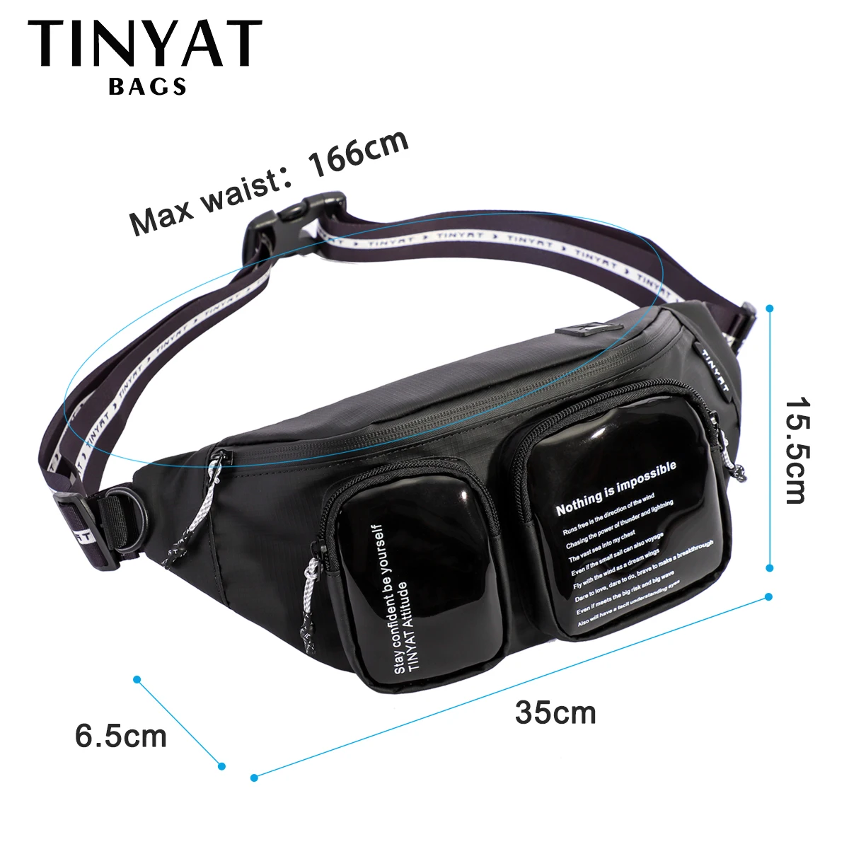 TINYAT Man Belt Pouch Travel Sports Fanny Pack Waterproof Zipper Women Waist Bag For Phone Fashion Shoulder Chest Bag Men