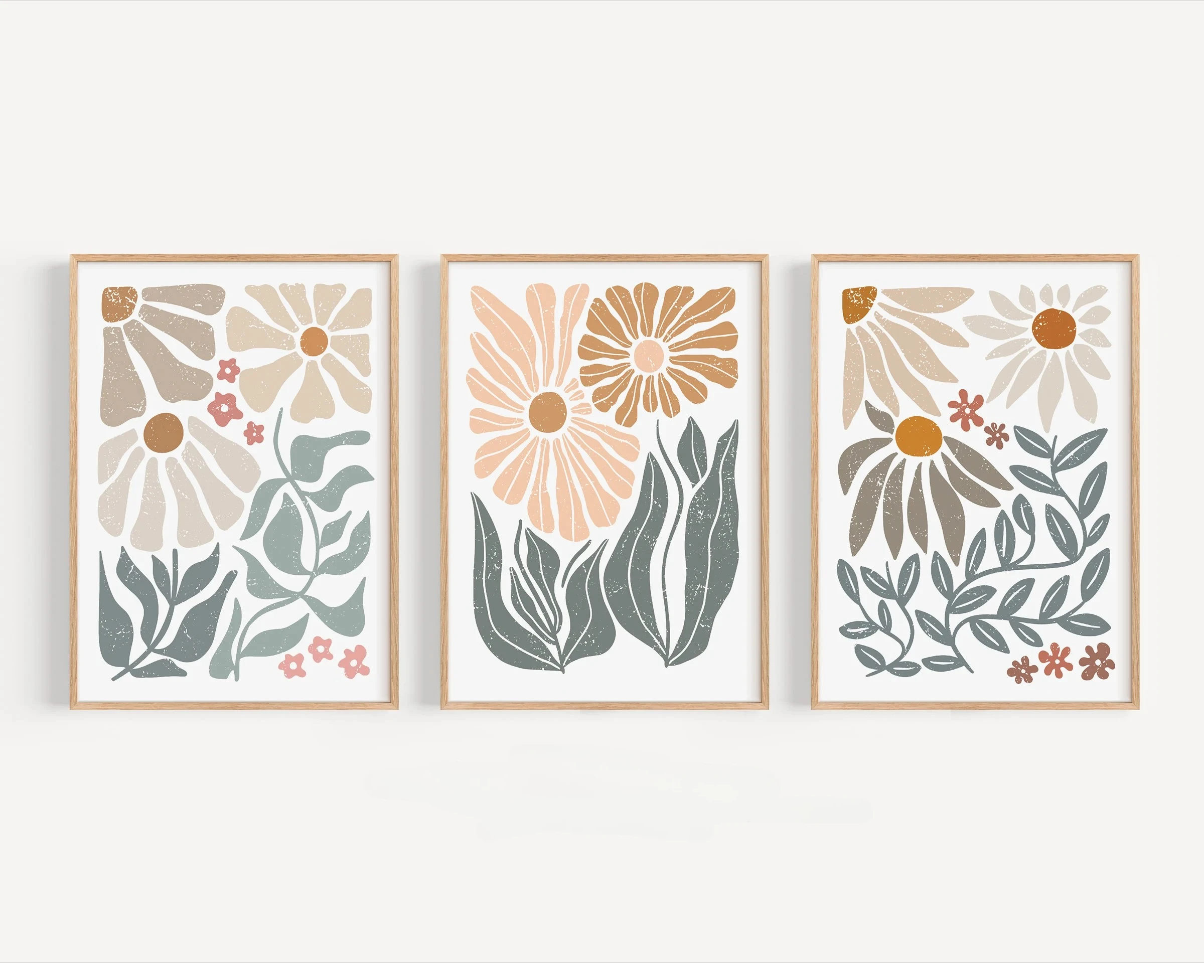 Boho Abstract Floral Canvas Wall Art Set, Neutral Mid-Century Botanical Prints, Minimalist Living Room Bedroom Home Decor Gifts view 5