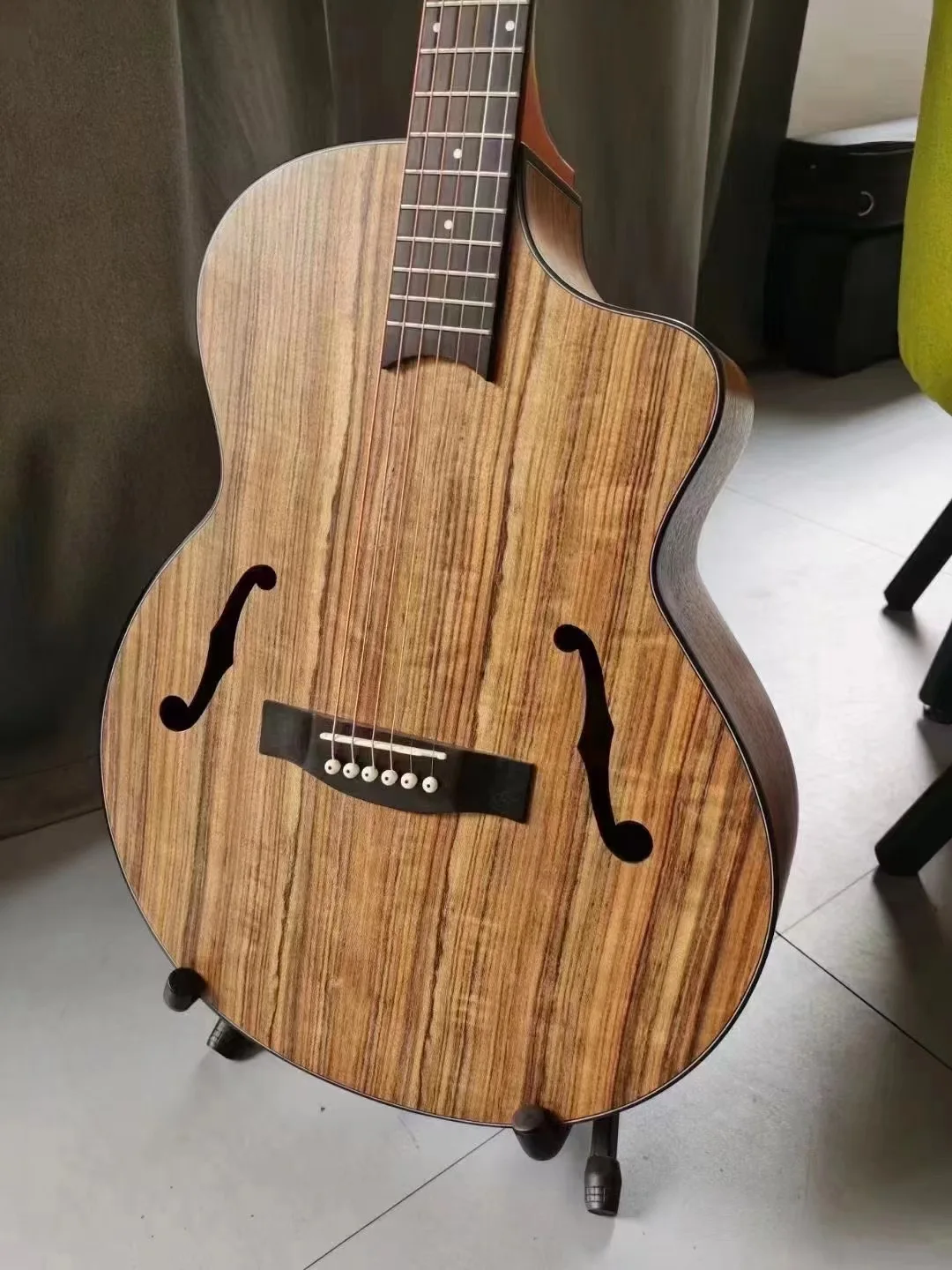 Guitar Walnut Electric Steel-String 41 Inches Bucket Jazz F Hole Guitarra 6 Strings Folk Pop Guitars Install Pickup
