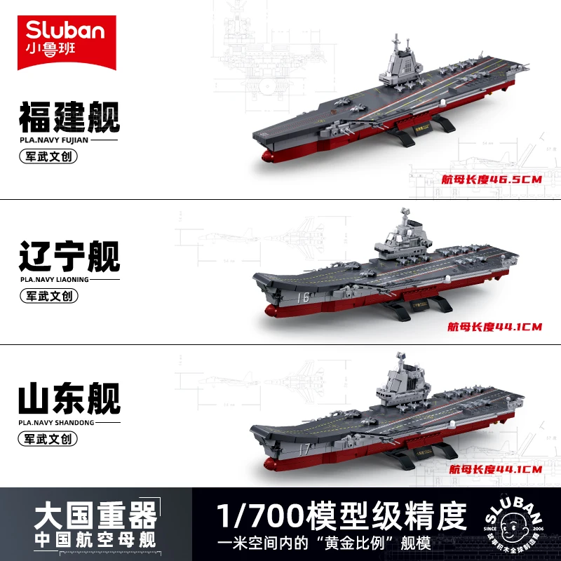 SLUBAN Modern Military Aircraft Carrier Plane Battleship Boat 1:700 Collections Model DIY Building Blocks Bricks Kids Toys Gifts