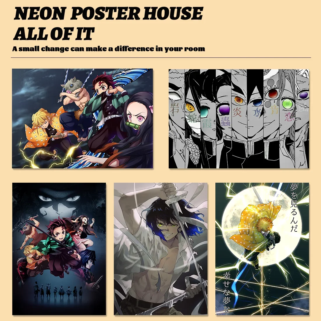 Frameless canvas paintings,1pc frameless Anime Demon Slayer: Kimetsu No Yaiba - Frameless Canvas Poster Illustration Manga Merch