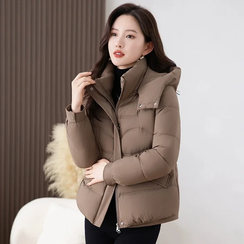 

Winter Women's Padded Jacket Short down Cotton Coat Hooded Zip up Thick Warm Windproof Parkas Elegant Chic Casual Outwear