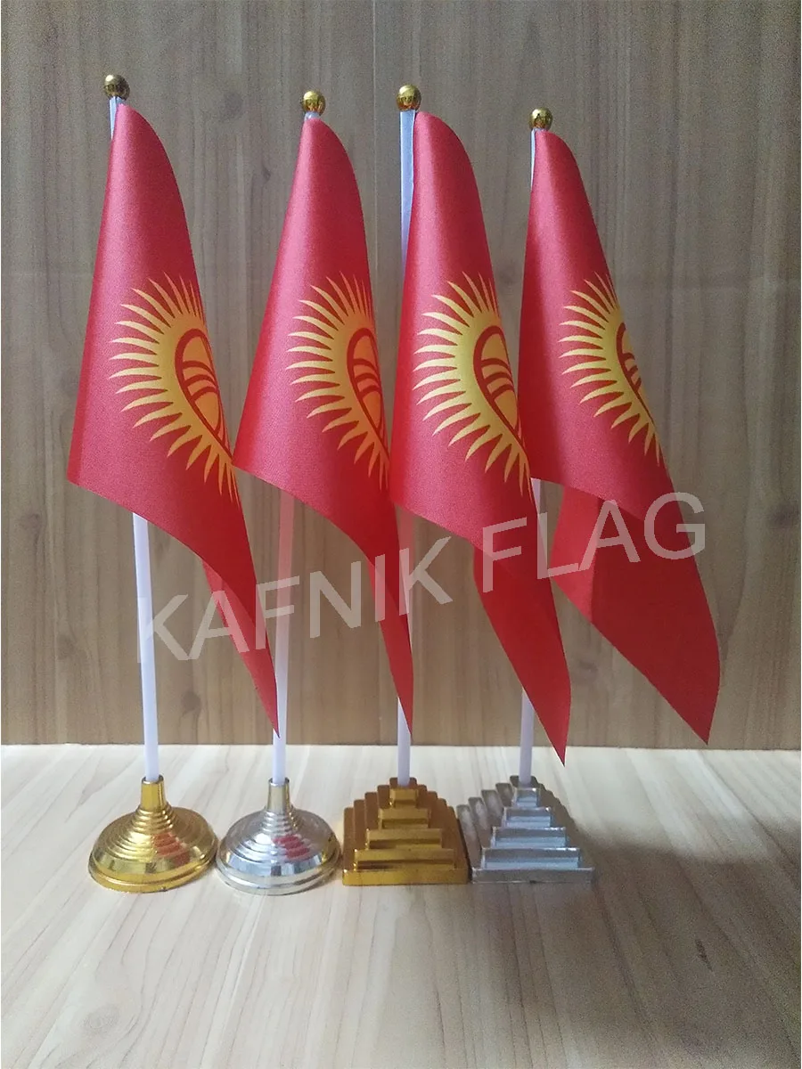 KAFNIK,5/10pcs a lot Kyrgyzstan table desk flag banner 14*21cm flag  /Plastic flags or suction cups for your choice