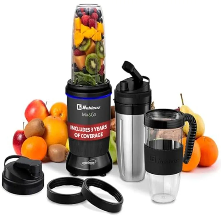 Portable Blender for Shakes and Smoothies with 1000W Motor Grey Stainless Steel and Tritan To-Go Cups 12 Accessory Kit