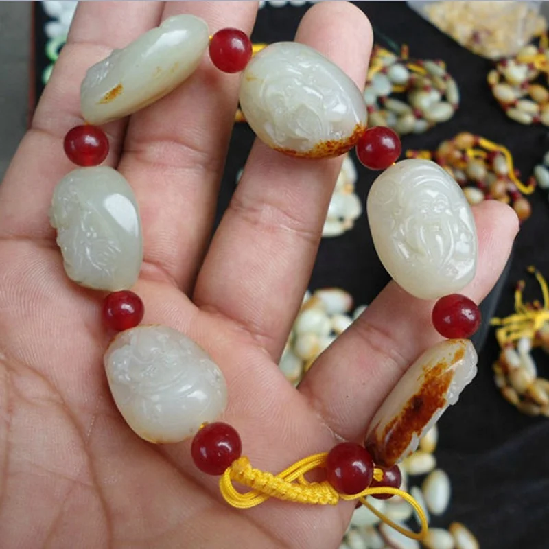 

Бутик Хэтянь Восемь Бессмертных необработанных камней с резным оригинальным ювелирным браслетом, оптовая продажа нефрита