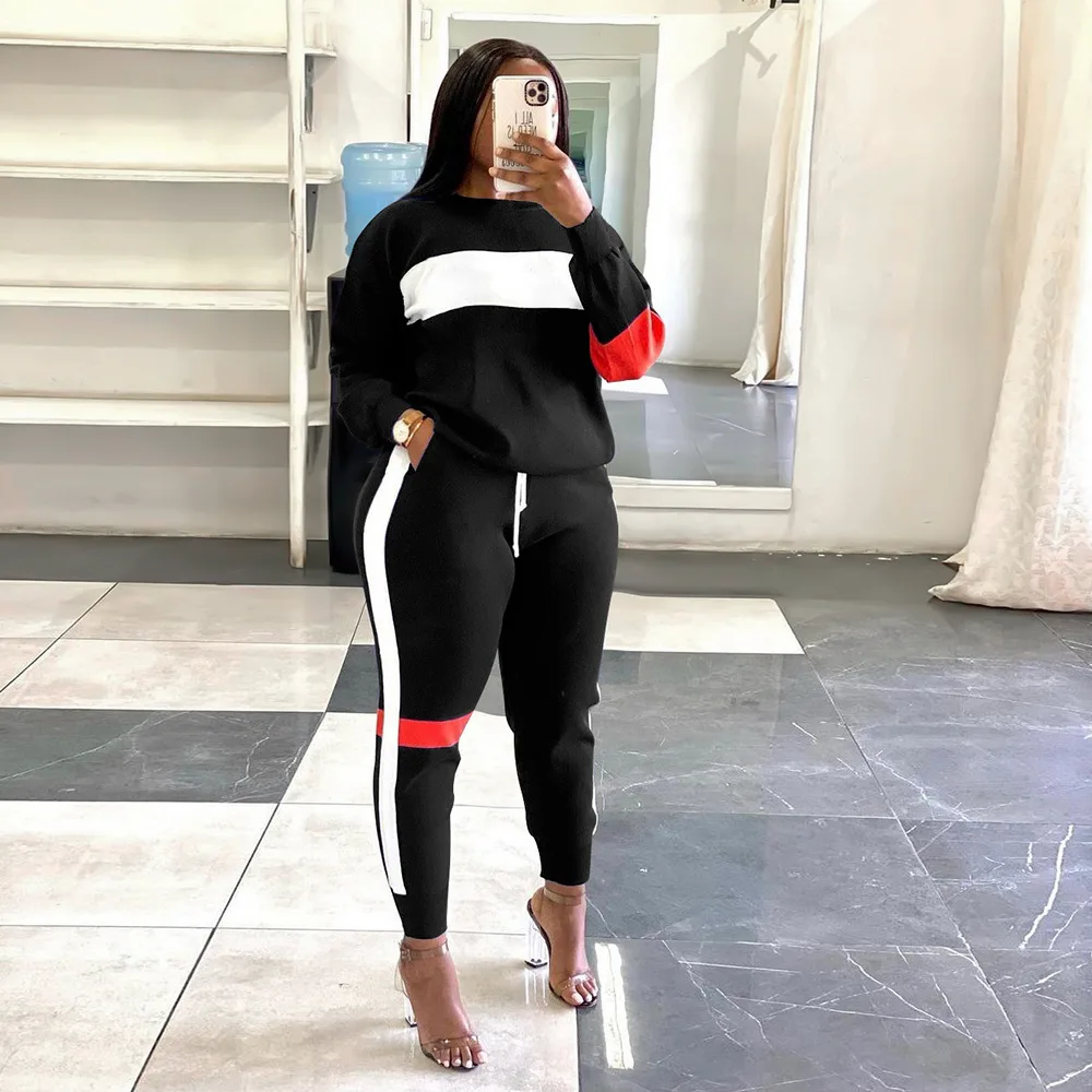 

Sport Casual Patchwork Classic Set Tracksuit Long Sleeve Pants 2 Piece Suit Women Baggy Spring Autumn Lady Sweatsuit Fashion Top