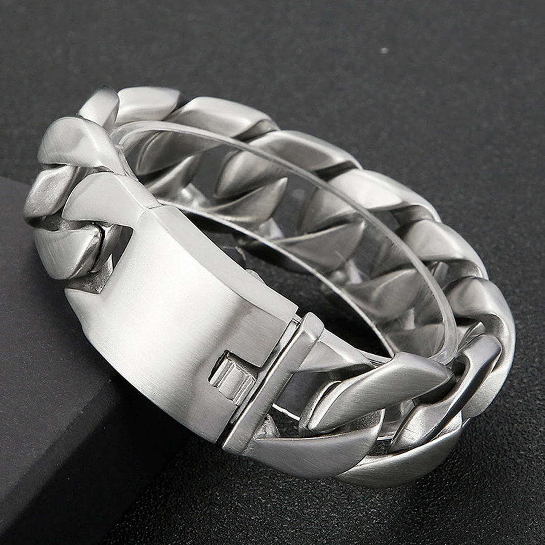 Heavy Brushed 20mm /26mm Wide Stainless Steel Heavy Male Bracelets Bangle Silver Color Curb Jewelry