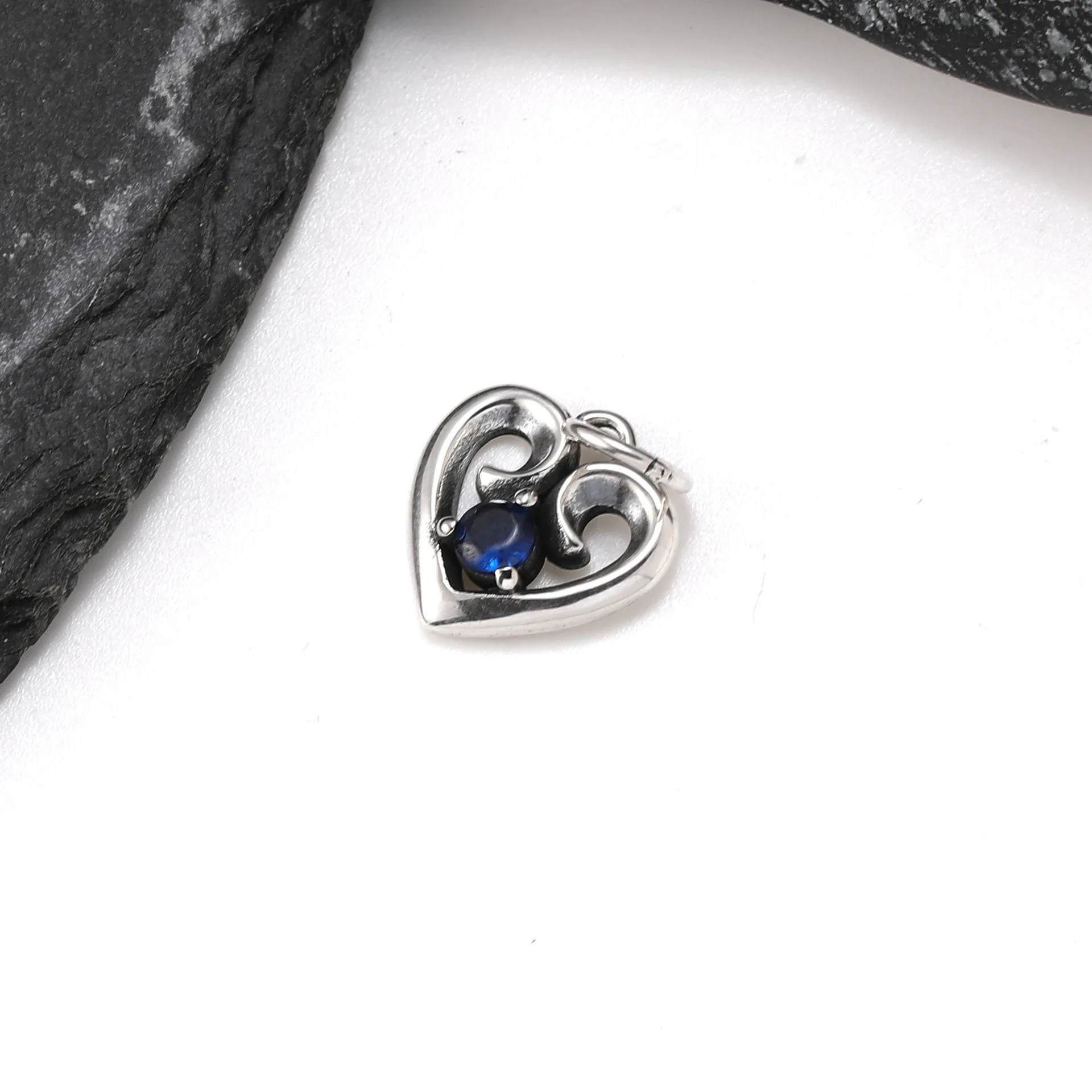 Vintage Silver Hollow Heart Birthstone Crystal Charms Pendants Fit Bracelet Necklace Women DIY Hand‑made Jewelry 3