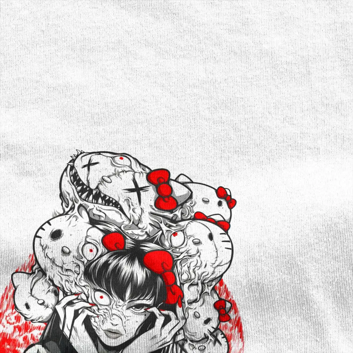 Oversized T Shirt Junji Ito X Hello Kitty 100 Cotton T-Shirts Popular Tshirt for Mens Summer Awesome Pattern Short Sleeve Tops