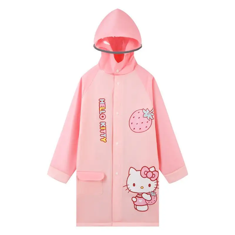 Sanrio Kuromi Student Raincoat Anime Hellokitty Cartoon Kuromi Printing Portable Cardigan Hooded Raincoat Loose Poncho Girl Gift