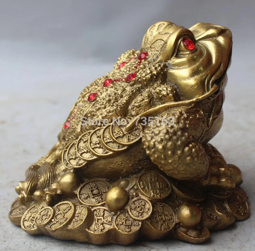 

8CM Chinese Bronze FengShui Wealth Guardian beast JinChan Toad Animal Statue