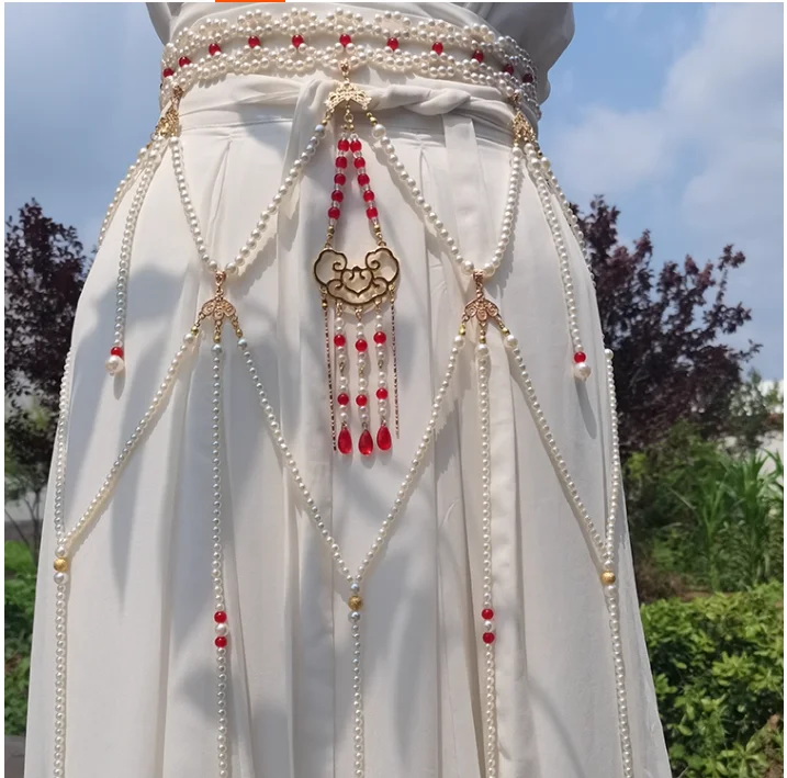 

Женская модная поясная цепочка, оригинальный стиль Тан, аксессуары для одежды ханьфу, жемчужная кисточка