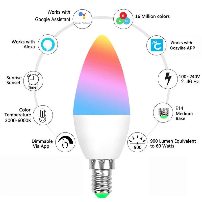EWelink-Lampe Bougie LED Intelligente à Intensité Variable, Ampoules Wifi, Commande Vocale, Chambre et Salon, RVB, 100-240V, 3000-6000K, E14