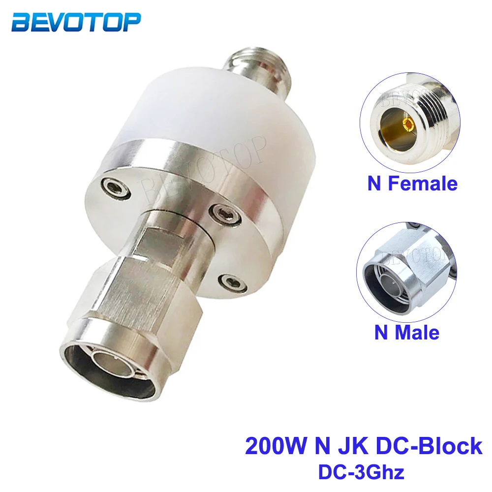 200W DC-3.0GHz DC-Block N Male to Female Connector 50ohm RF Coaxial Block SWR 1.2 DC Blocker Connector High-Voltage DC Isolator