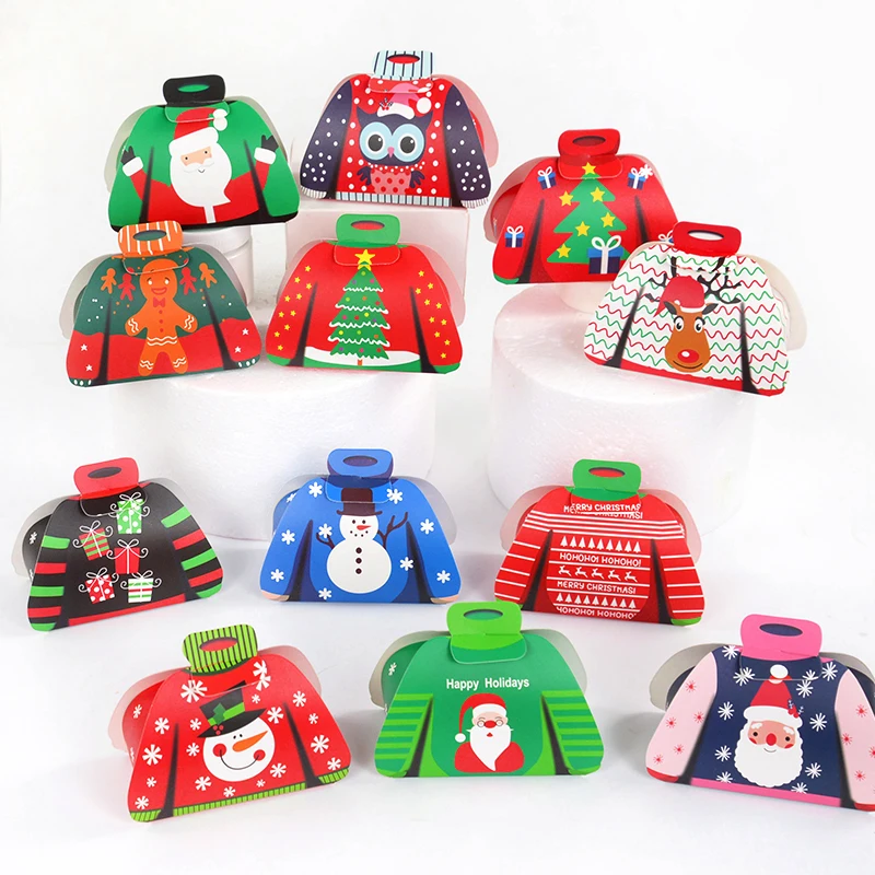 12pcs Merry Christmas Cartoon Sweater Christmas Candy Box Kids Chocolate Gift Packaging Box Decoration Christmas Party Supplies
