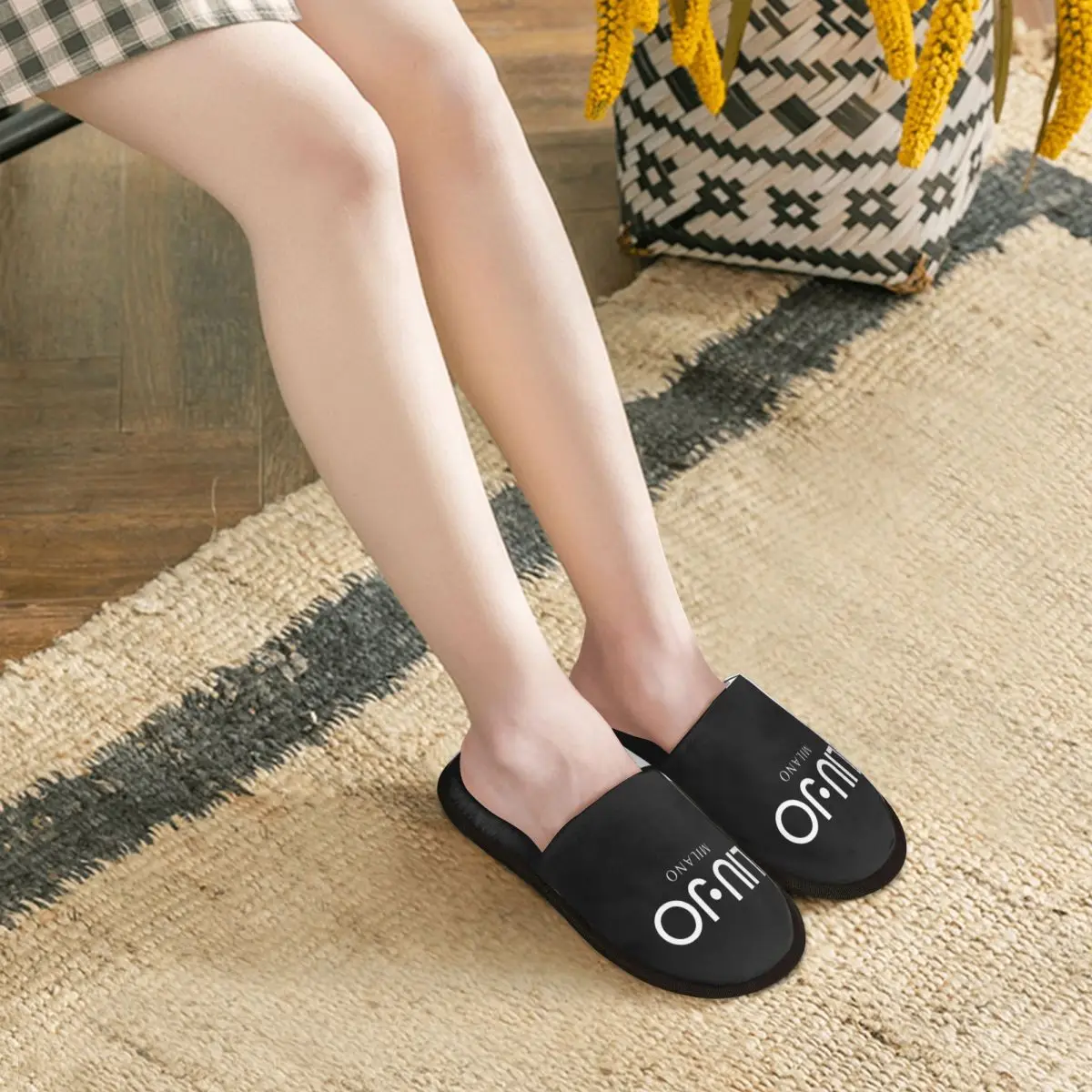 Liu Jo Winter Cotton House Slippers Bedroom Soft Household Fur Slippers Slides Anti-skid