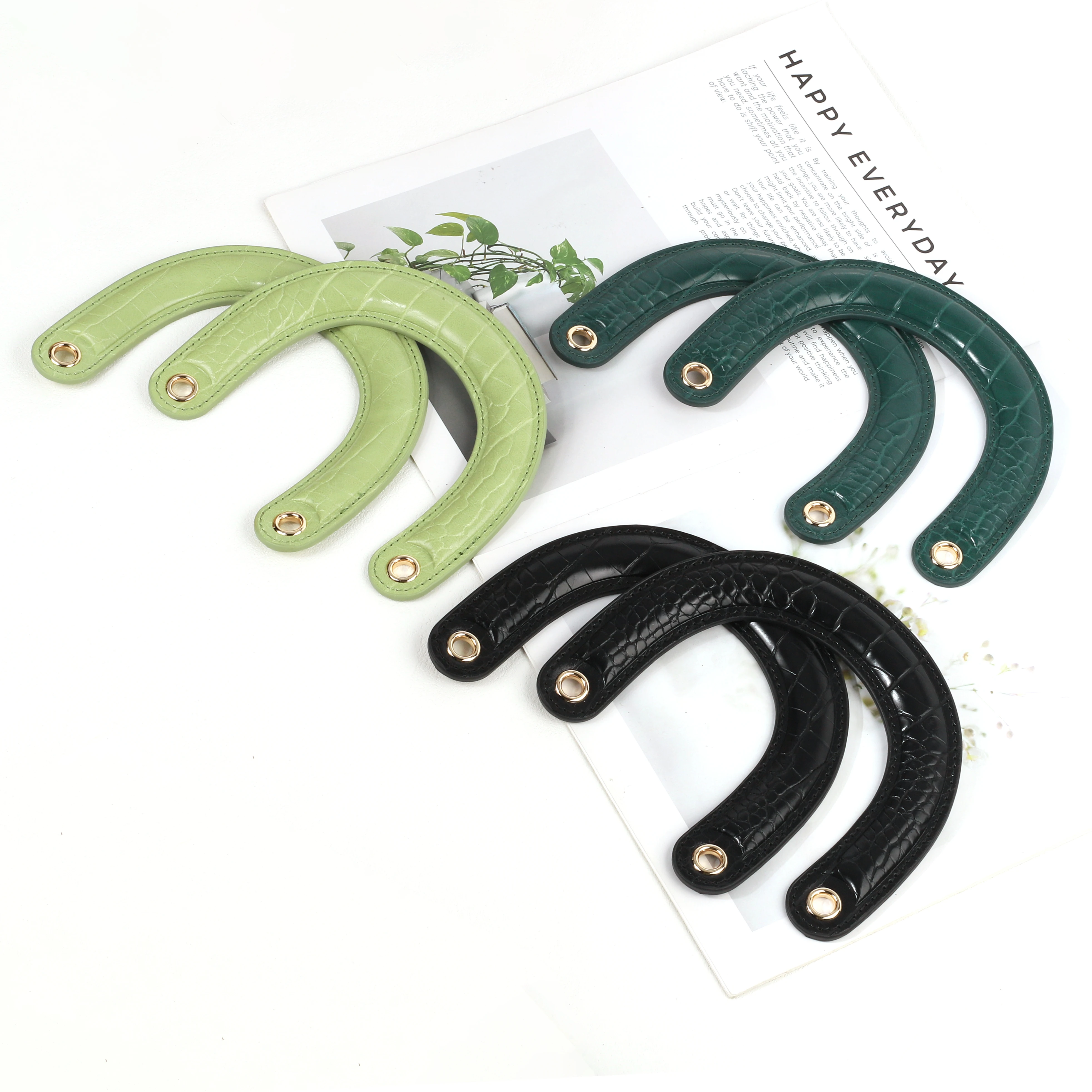 Woven Bag Accessories Bamboo Pattern PU Leather U-Shaped Bag Handle Bag Handle Curved Pu Bag Hand Carry Replaceable Accessories