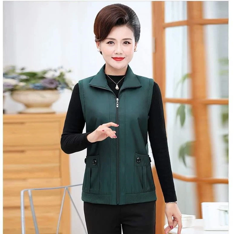 

5XL Large Size Vest Spring Fall Double Layer Tank Top Elderly Women's Casual Lined Sleeveless Jacket Cardigan Waistcoat XQ155