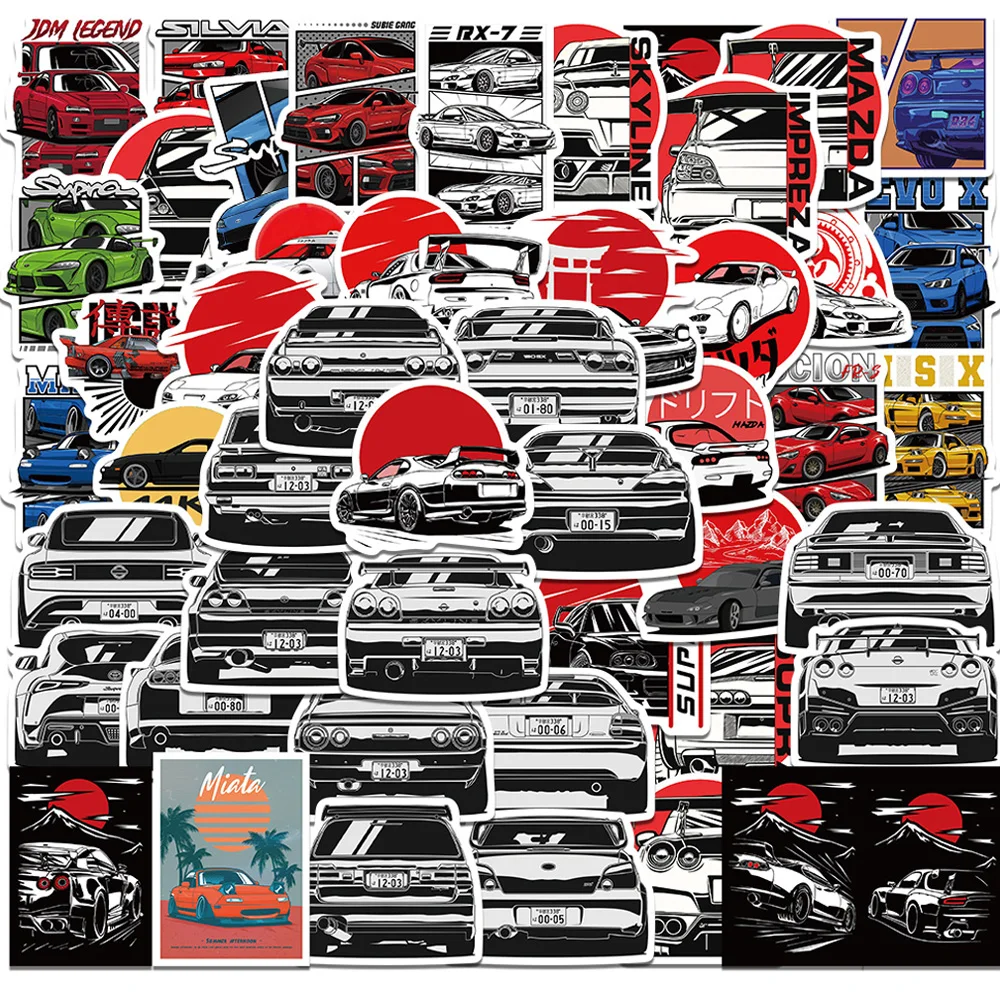 10/30/50pcs JDM Retrofit Racing Car Graffiti Stickers Skateboard Phone Laptop Helmet Bike Luggage Car Waterproof Sticker Decal