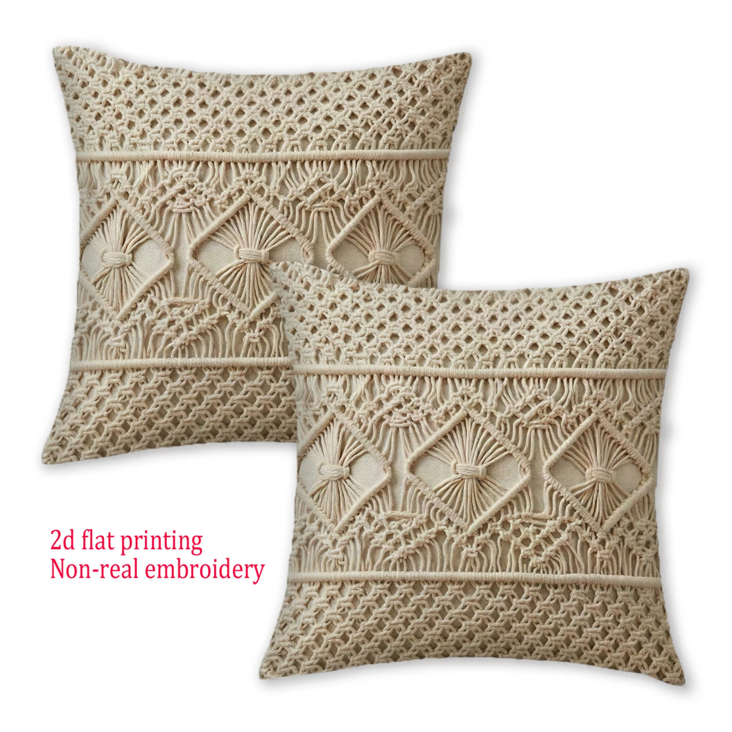 2pcsBoho Macrame Square Throw Pillow Covers Neutral Farmhouse Cushion Cases for Sofa Bedroom Living Room Home Decor