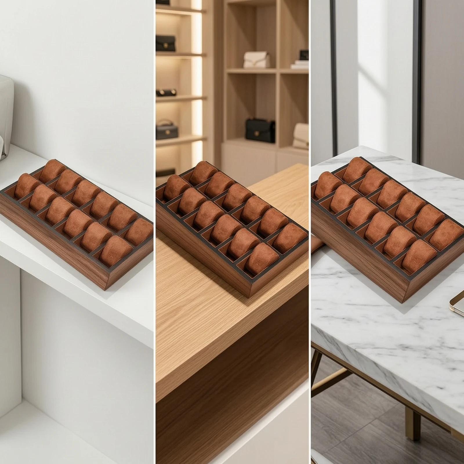 Watch Tray with Suede Inserts Padded Watch Display Tray Scratch-Resistant Non-Slip for Collectors, Dressers, Retail Displays