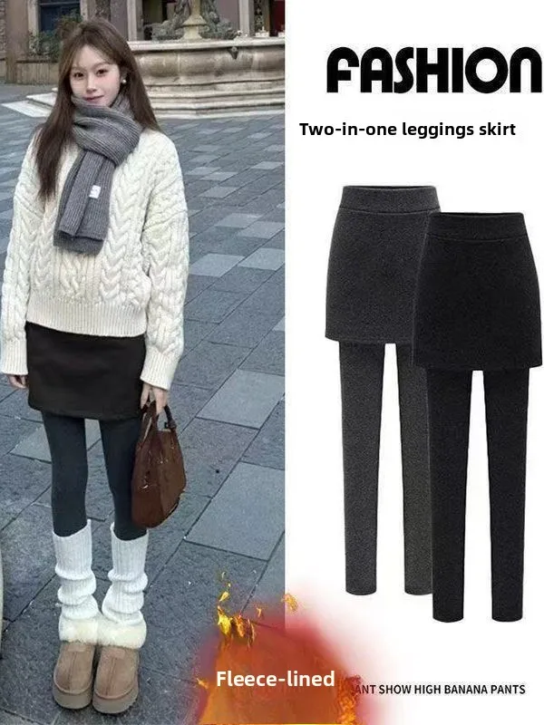 Women's Fleece Lined Tight Pants Outerwear Autumn Winter plus Size Warm Bootcut Skirt High Waist Long Casual Bottoms