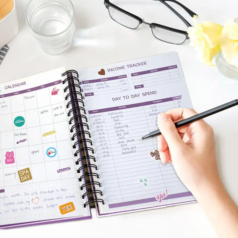 Portátil Espiral Design Orçamento Binder para Criança, Planejador Orçamentário, Trilha do Livro, Taxidermia Eficiência, Presente para o Amigo
