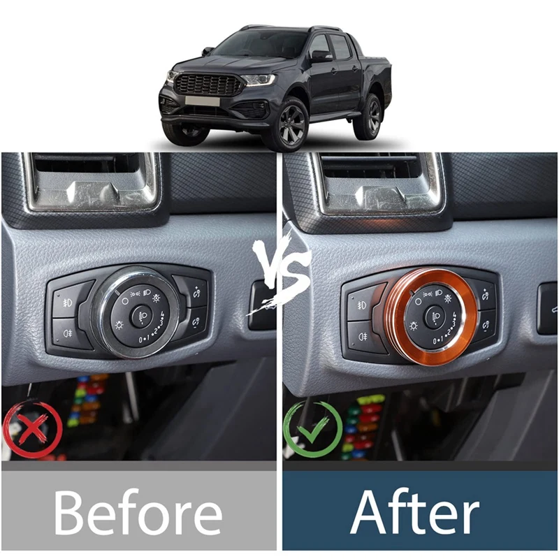 

For Ford Ranger/Explorer 2015-2021 Headlight Switch Gear Knob Ring Cover Trim Decoration
