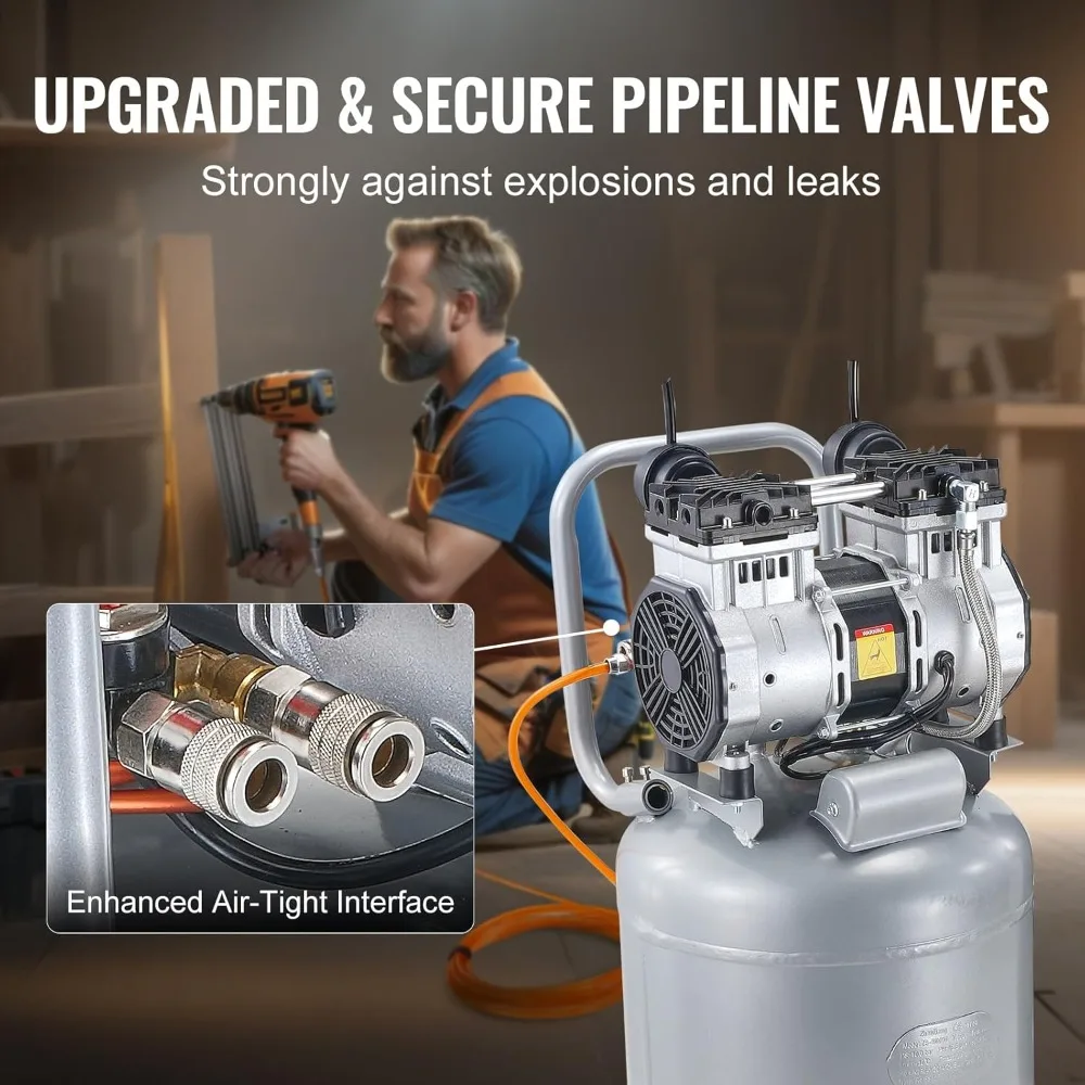 13 Gallon Air Compressor, 2HP 4.6 SCFM@90PSI Oil Free Air Compressor Tank with 125PSI Max Pressure, 66dB Ultra Quiet Compr