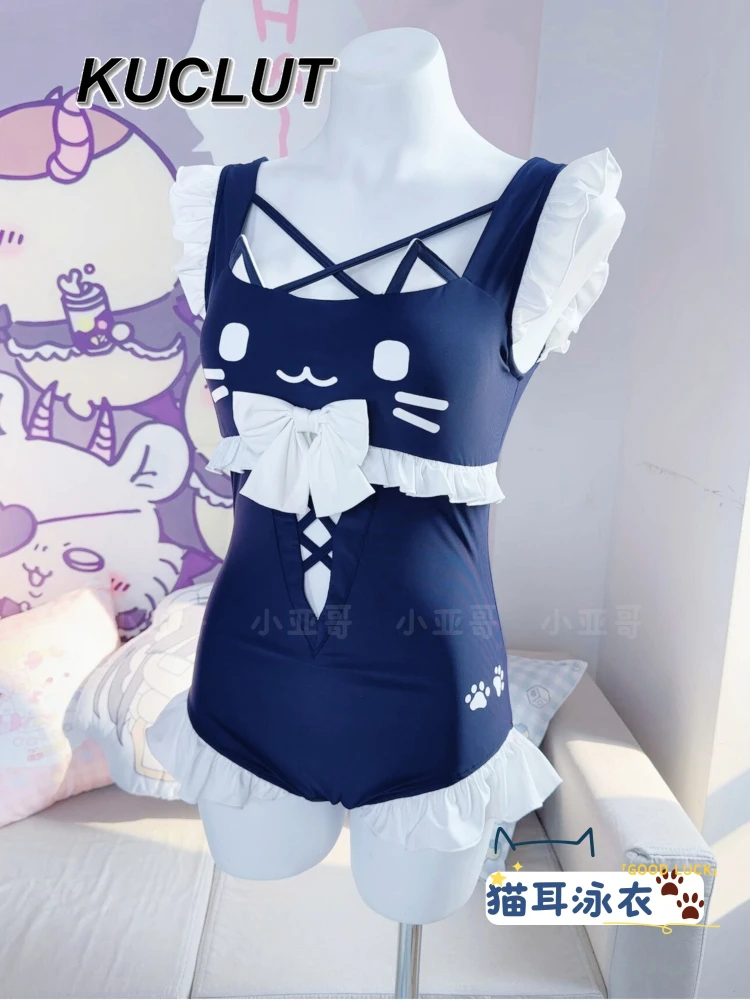 

Lace Bow One-piece Swimsuit Cute Girl Sweet Lotus Leaf Edge Fashion Summer Swimwear for Women Japanese Style 2025 New