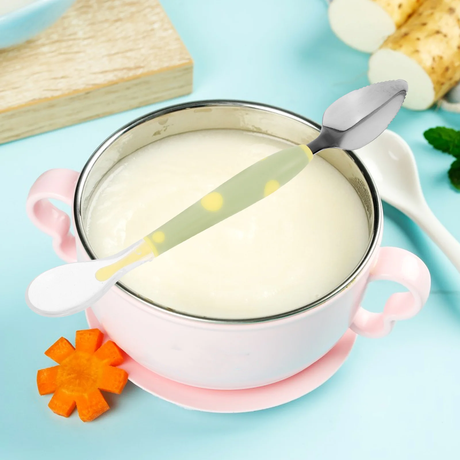 1 قطعة ملعقة تغذية الفاكهة سيليكون ملاعق الطفل تصميم مزدوج الرأس حافة ناعمة الغذاء الصف آمنة للطعام التكميلي #2