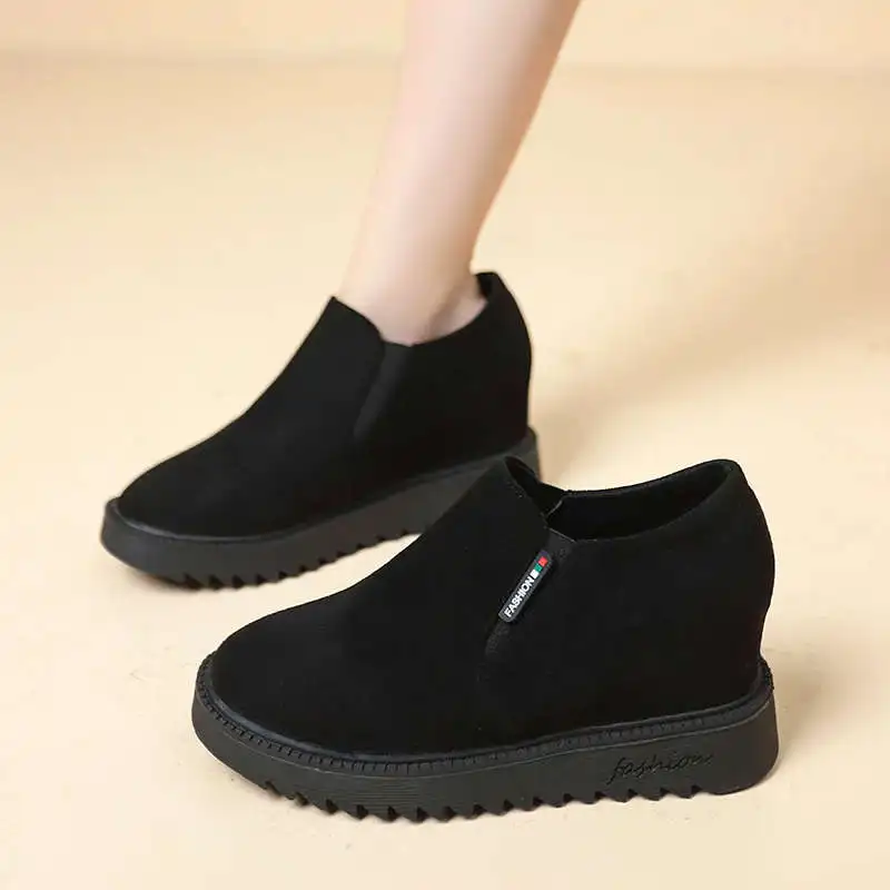 Soft Casual Woman Shoe Loafers With Fur Slip-on Autumn Clogs Platform Increas Height Slip On Fall New Grandma Creepers Winter Le