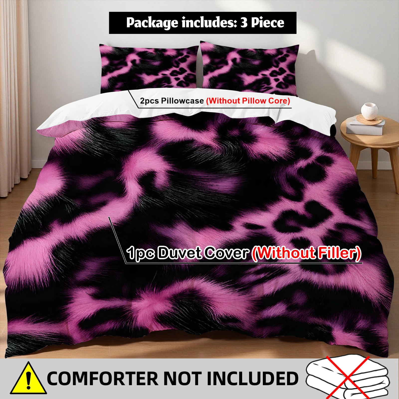 Pink Leopard Duvet Cover Set Black Pink Bedding Set With 2 Pillowcases For Wild Style Bedroom Home Decor Twin Queen King Size